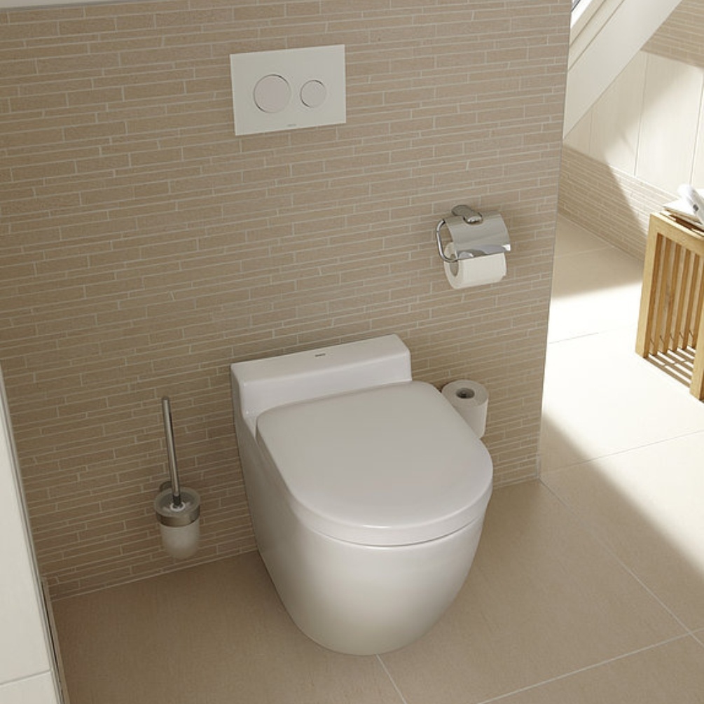 Lifestyle image of the TOTO NC Back to Wall Rimless Toilet